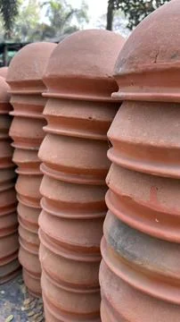 Stack Of Traditional Clay Pots For Plants Stock Photos