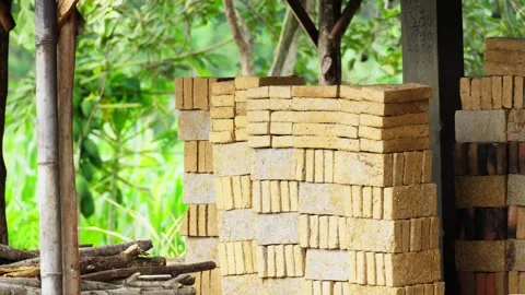 Stack of Traditionally Made Red Bricks at Rural Kiln Site Video stock 324981291