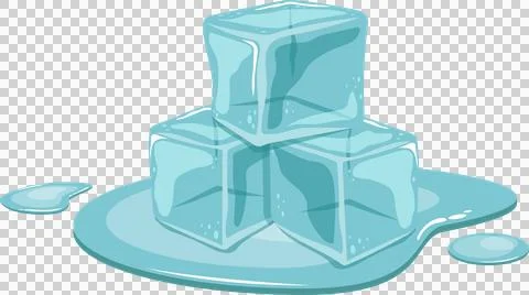 Stack of translucent blue ice cubes sitting in a puddle of melted water aga.. Stock Illustration