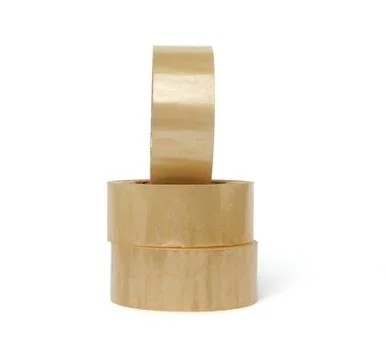 Stack of transparent adhesive tape in round winding isolated on a white backg Stock-Fotos