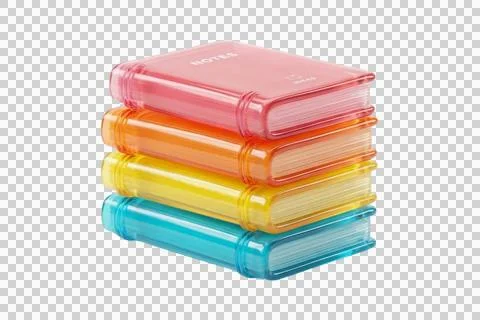 Stack of transparent colorful books, pink orange yellow blue, clean modern .. Stock Illustration