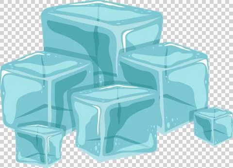 A stack of transparent, cool blue ice cubes in various sizes, shimmering wi.. Stock Illustration