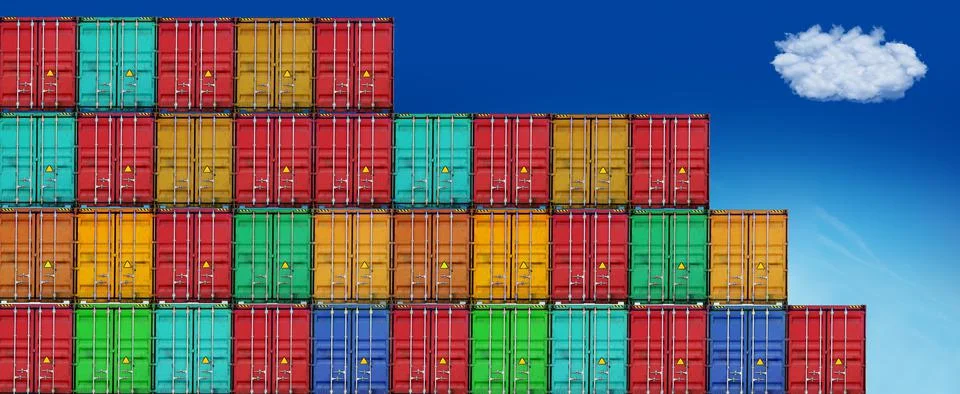 Stack of transport containers and cloud in sky 스톡 사진