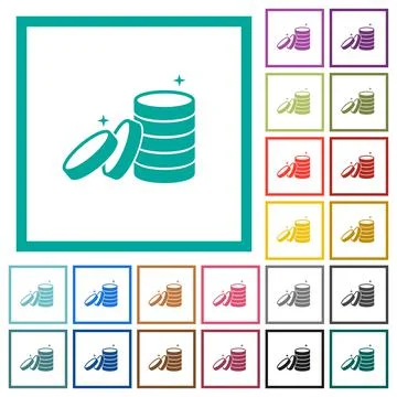 Stack of treasure flat color icons with quadrant frames Stockillustratie
