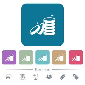 Stack of treasure flat icons on color rounded square backgrounds Stock Illustration