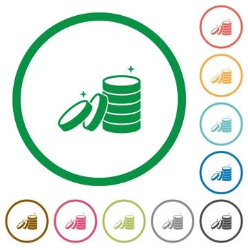 Stack of treasure flat icons with outlines Stock Illustration