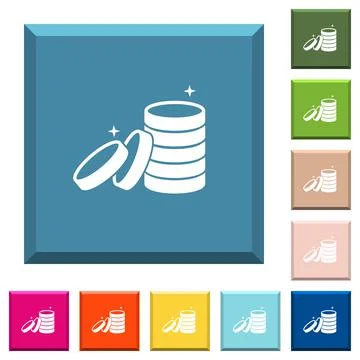 Stack of treasure white icons on edged square buttons Stock Illustration