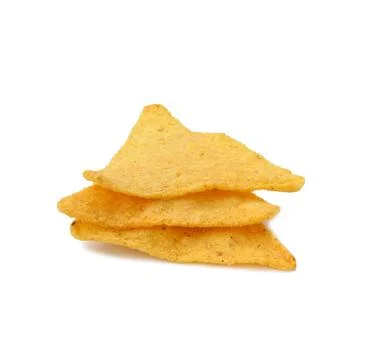 Stack of triangular nachos on white background Stock Photos