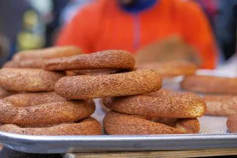 Stack of Turkish Bagel Simit Stock Photos