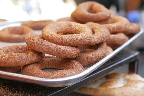 Stack of Turkish Bagel Simit Stock Photos
