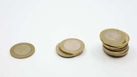 Stack of Turkish coins  isolated on white background Video stock 183893953