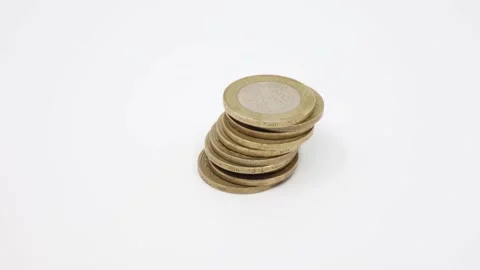 Stack of Turkish coins  isolated on white background Video stock 183894041