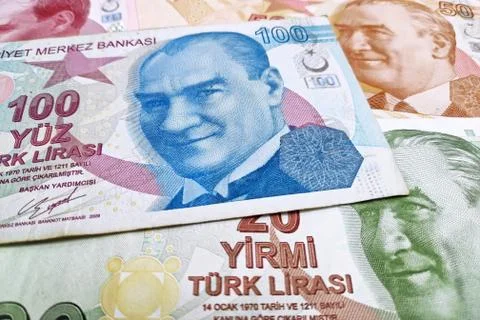 Stack of Turkish lira banknotes Stock Photos