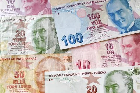 Stack of Turkish lira banknotes Stock Photos