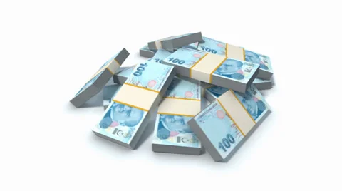 Stack of Turkish Lira bills. Stock Footage 39326330