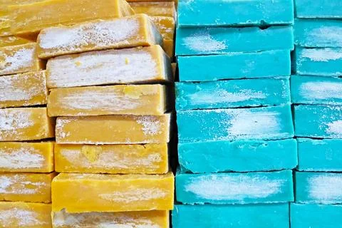 Stack of Turkish soaps for sale Stock Photos