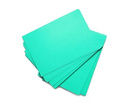 Stack of turquoise sheets of paper on white background Stockfoto's