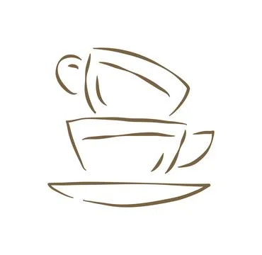 A Stack Of Two Dirty Coffee Cups On A Saucer Sketch Vector Illustration Stock Illustration