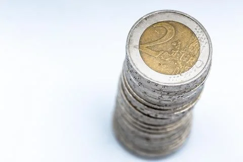 Stack of two euros isolated with selective focus Stock Photos