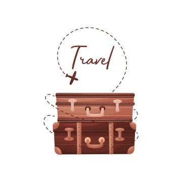 Stack of two old brown closed suitcases. Vector illustration on white background Stock Illustration