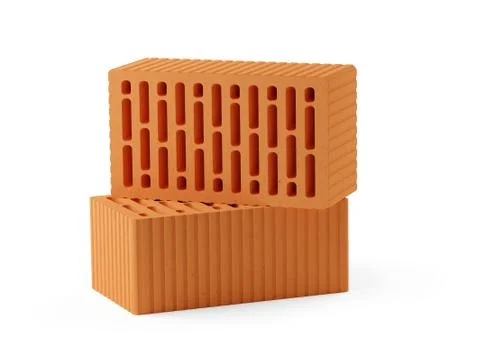 Stack of two red brick stones over white background, architecture, constructi Stock Illustration