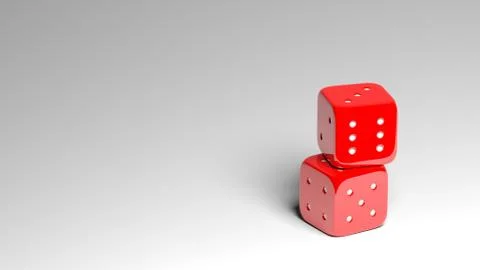 Stack of two red dices on grey background with copy-space Stock Illustration