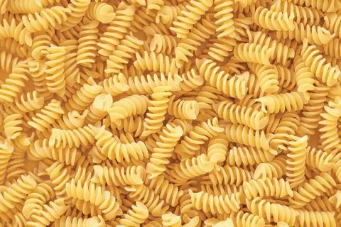Stack of Uncooked Fusilli, Abstract Backdrop. Foto stock