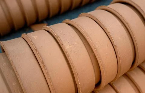 Stack of unpainted clay pots Stock Photos
