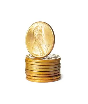 Stack of US coins isolated on white Stock Photos