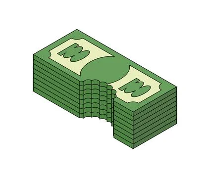 Stack of US dollar bills with a bite mark. Symbolizes profit loss, missed f.. Illustrazione stock