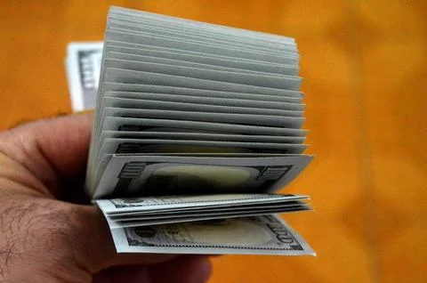 A stack of USD one hundred dollar bill, 100 US dollars, Federal Reserve Not.. 스톡 사진