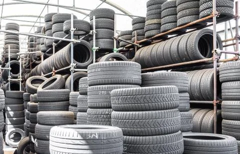 Stack of used tires Stock Photos