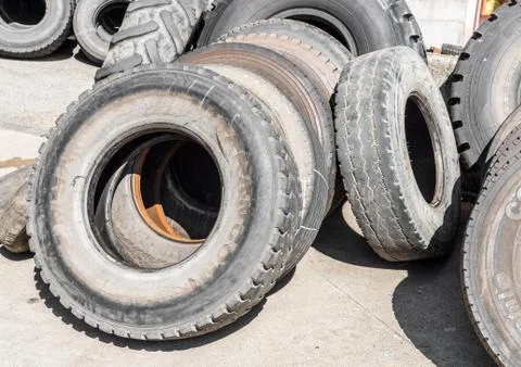 Stack of used tires Stock Photos