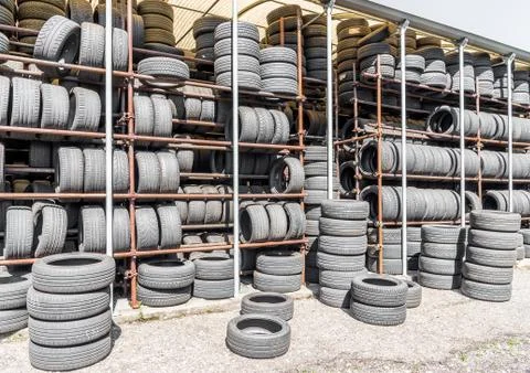 Stack of used tires Stock Photos