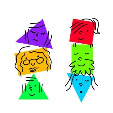 Stack of Various bright basic Geometric Figures with face emotions. 스톡 일러스트