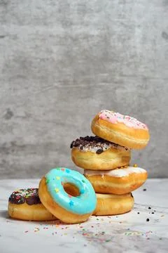 A stack of various donuts 스톡 사진