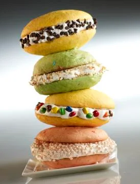 A stack of various whoopie pies 스톡 사진