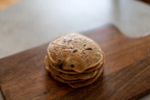 Stack of vegan chocolate chip pancakes Stock Photos