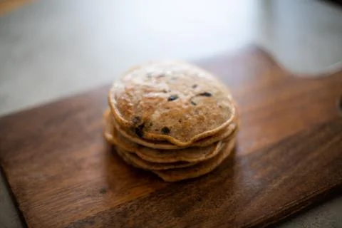 Stack of vegan chocolate chip pancakes Stock Photos