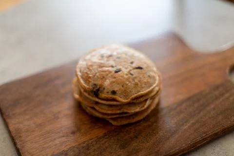 Stack of vegan chocolate chip pancakes Stock Photos