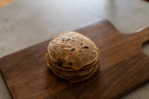 Stack of vegan chocolate chip pancakes Stock Photos