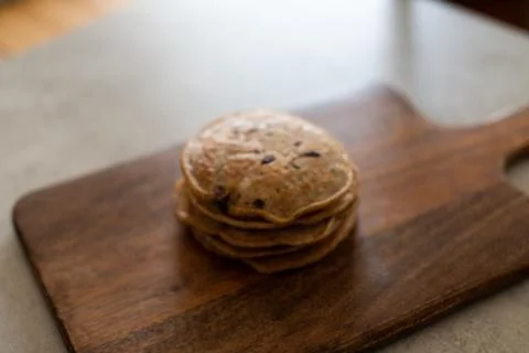 Stack of vegan chocolate chip pancakes Stock Photos