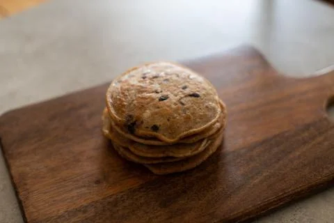 Stack of vegan chocolate chip pancakes Stock Photos