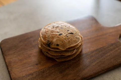 Stack of vegan chocolate chip pancakes Stock Photos