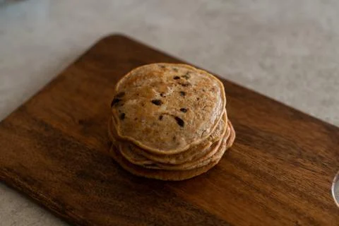 Stack of vegan chocolate chip pancakes Stock Photos