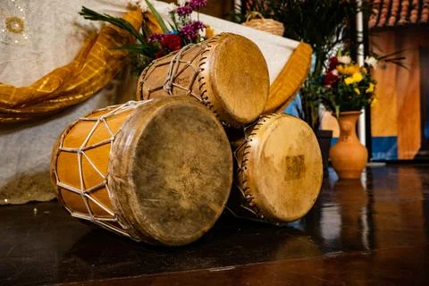 Stack of Venezuelan folk drums Stock Photos