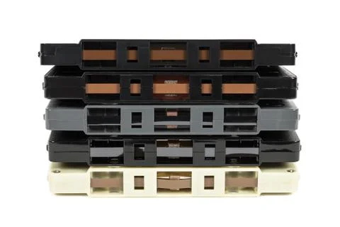 Stack of vintage audio tapes on white background Stock Photos