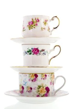 Stack vintage coffee or tea cups Stock Photos