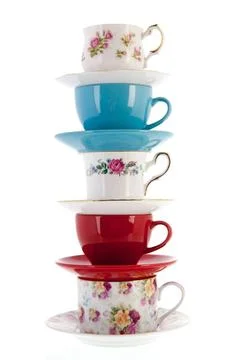 Stack vintage coffee or tea cups stacked vintage coffee or tea cups isolat... Stock Photos