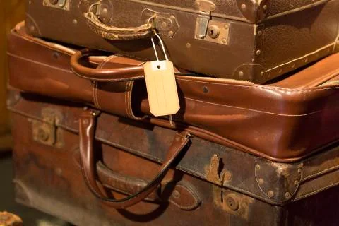 Stack of vintage leather suitcases Foto stock